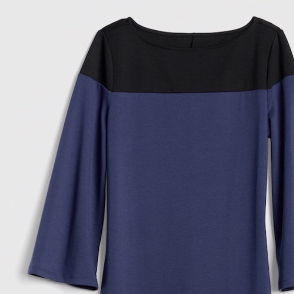 GAP Dress - Midi - Color Block - Bell Sleeves Royal Blue Black SMALL NWT - Picture 2 of 12